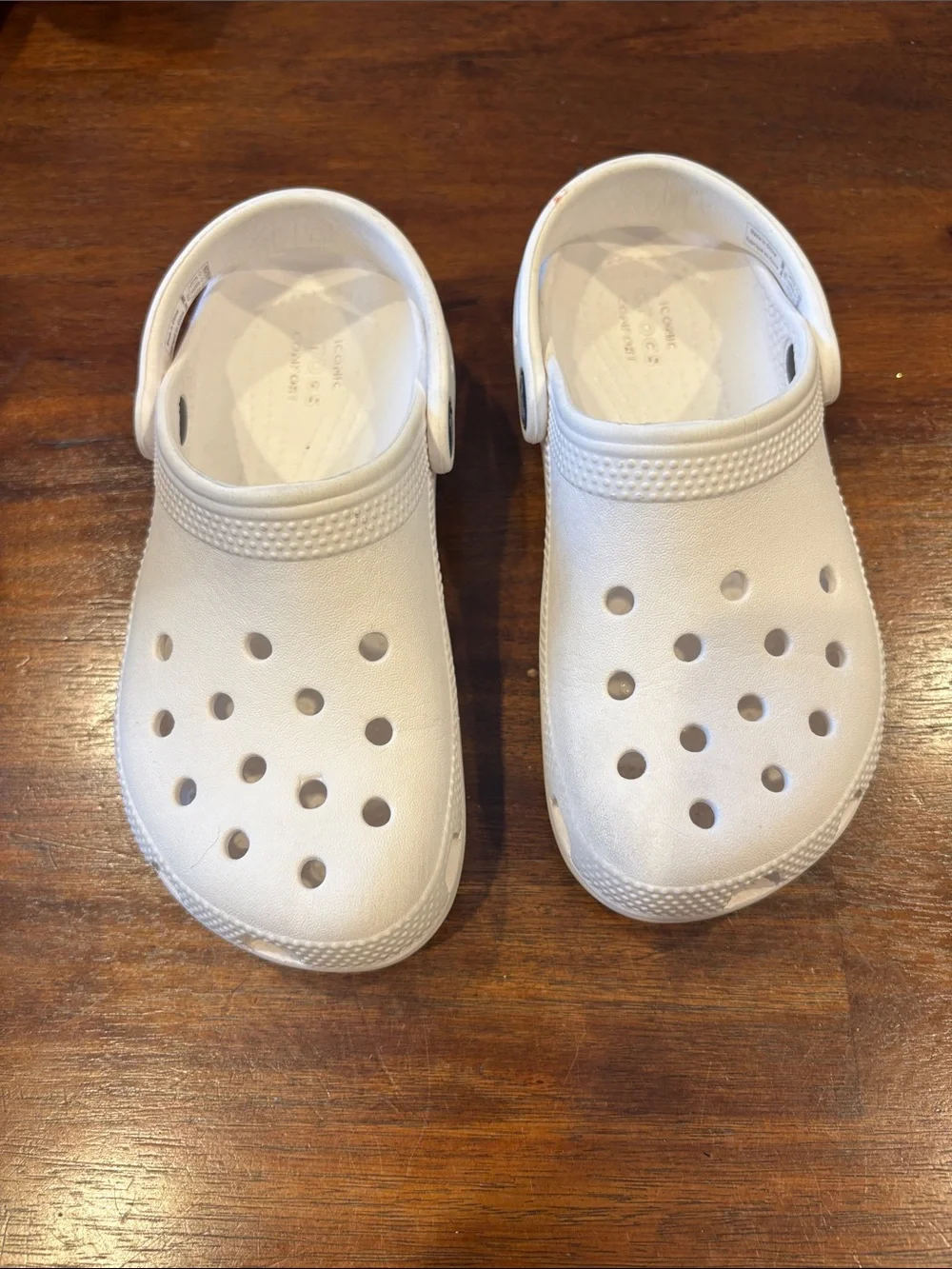 Kids White Foam Clog Sandals with Vent Holes and Heel Strap. Size 13
